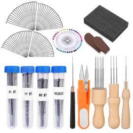 127 PCS Needle Felt Kit, 4 Sizes Felt Needles, Needle Felt Tools Wool Felt Utensils Kit with 3 Wooden Holder, Needle Felt Pad, Needle Felt Starter Kit for DIY Craft