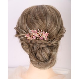 Aimimier Dainty Butterfly Crystal Hair Comb 3 Butterflies Hair Side Comb Sparkly Rhinestone Long Teeth Hair Piece Marquise Wedding Bridal Hair Accessories for Women (Pink)