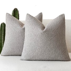 Foindtower Set of 2, Decorative Textured Boucle Throw Pillow Covers Accent Solid Pillow Cases Soft Cozy Couch Cushion Case for Chair Sofa Bedroom Living Room Home Decor 16 x 16 Inch Neutral Grey