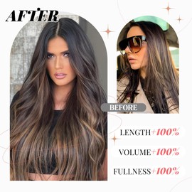 Dark Highlight Clip in Hair Extensions Ombre Real Human Hair Natural Black Mix Chestnut Brown 18 Inch 7pcs 120g Remy Human Hair Extensions 16 Clips Ins Double Weft Straight Hair Extensions for Woman