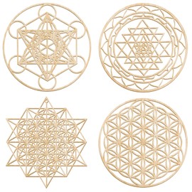 Leinuosen 4 Pcs 12 Inch Crystal Grid Board Sacred Geometric Wall Art Set Metatron Cube, Flower of Life, Sri Yantra, 64 Star Tetrahedron Pagan Decor Home Wall Decor for Room Hanging(Classic Style)
