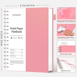 EMSHOI A5 Notebook Lined 300 Pages/150 Sheets, Wirebound Spiral Notepad Multi-coloured, 100gsm Thick Paper, Waterproof Hardcover, Writing Journal for Women Men Work Office School, 14.5 x 21cm, Pink