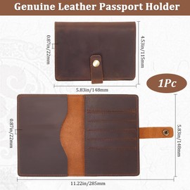 GORGECRAFT Real Leather Passport Holder 115 x 148 x 22 mm Crazy Horse Leather Card Holder Coconut Brown Passport Cover Wallet with Press Stud Closure for Men and Women Travel Documents Credit Cards
