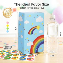 Shindel 24 Pack Rainbow Party Favor Bags with Stickers - 8.7"x4.7"x3.1" Whimsical Cloud & Star Pastel Rainbow Goodie Bags, for Kids Birthday, Baby Shower & School Events
