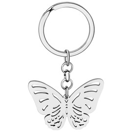 LONYOO Stainless Steel Butterfly Keyring Butterfly Gifts for Women Girls Car Key Purse Charms, Silver Plated #2