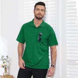TIHEEN Men's Soft Wicking Lightweight Cool Polo Shirt Short Sleeves,Big and Toll Golf Polo Shirts (Green(with Pocket), 3X-Large)