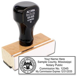 Mississippi State Seal Notary Stamp, MS Notary Stamp, State Board Approved, Economical Wood Handle Rubber Stamp, Uses Stamp Pad, Rectangular Shape, Sized 7/8" x 2-1/4", Mississippi Notary