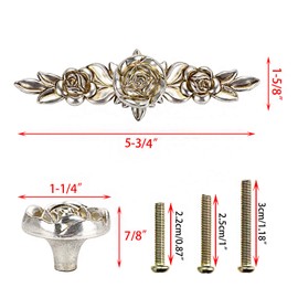 JUXYES Pack of 5 Euro Rose Decorative Cabinet Knobs with Plate, Floral Ivory Drawer Knob Cupboard Door Knobs, Ivory White Drawer Pulls Cabinet Handle Knobs for Dresser Cabinet