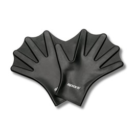 Sporti Swimming Aquatic Gloves, Silicone Training Gloves, Water Resistance Webbed Gloves for Swimming, Diving, Water Aerobics - Silicone Webbed Fitness Gloves - Black - L