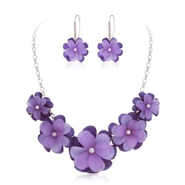 Ever Faith Purple Flower Statement Necklace Boho Summer Holiday Beach Jewelry Floral Flowers Collar Necklaces with Earrings for Women