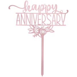 Feliz aniversario (floral) – Decoración de pastel de oro rosa con temática de amor para propuestas, bodas, despedidas de soltera o pastel de aniversario (paquete de 2)