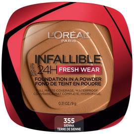 L'Oreal Paris Makeup Infallible Fresh Wear Foundation in a Powder, Up to 24H Wear, Waterproof, Sienna, 0.31 oz.