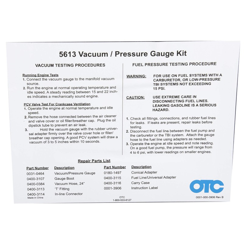 OTC 5613 Vacuum/Pressure Gauge Kit