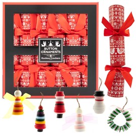 Button Ornament Christmas Party Favors - Set of 6 Favors Each Containing a Different DIY Kit for Making a Christmas Ornament