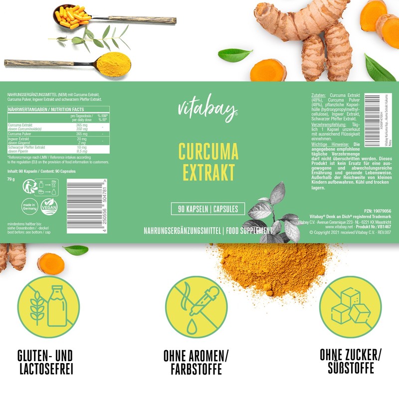 Curcumin BioPerin 500 mg Vegan, Curcuma C3 Complex, Curcuma longa