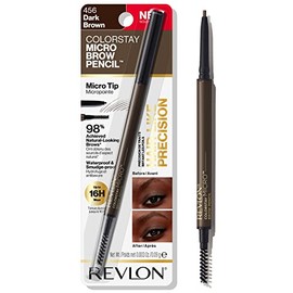 Revlon Colorstay Lápiz de cejas micro con cepillo de carrete integrado, impregnado con aceite de argán y marula, impermeable, a prueba de manchas, marrón oscuro 456