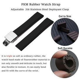 Niziruoup FKM Rubber Watch Bands Deployment Clasp Adjustable CTS Fluororubber 19mm 20mm 21mm 22mm Quick Release Soft Durable FKM Rubber Watch Strap Universal Replacement Band Strap for Men Women