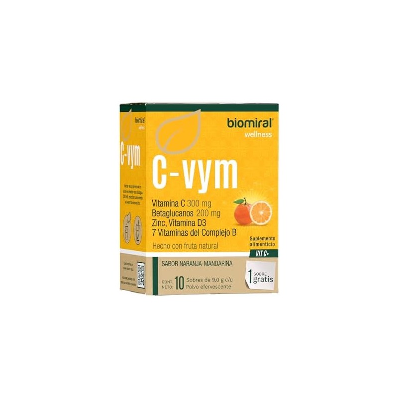 Vitamina C Efervescente Biomiral C‑Vym – 11 sobres sin azúcar