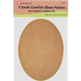 -2 Sew-on Large Natural Suede Leather Elbow Patches Size 4.75 in x 6.5 in w/Perforated Edges for Easy Sewing - (Beige)