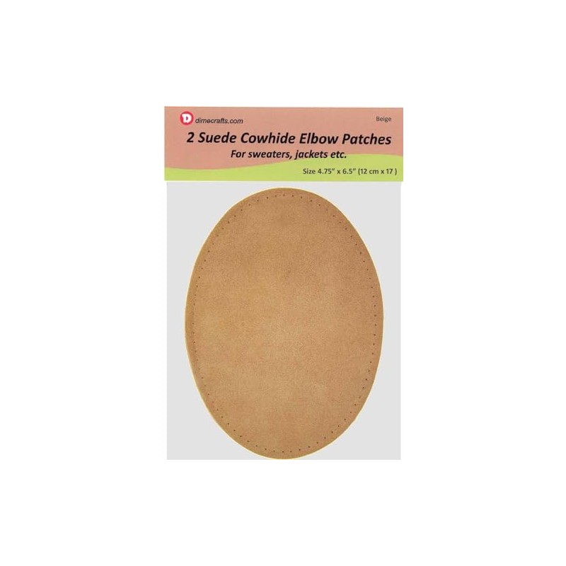 -2 Sew-on Large Natural Suede Leather Elbow Patches Size 4.75