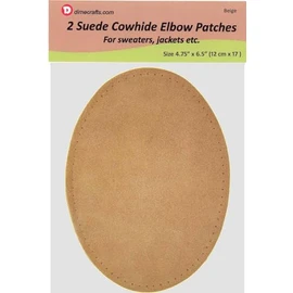 -2 Sew-on Large Natural Suede Leather Elbow Patches Size 4.75 in x 6.5 in w/Perforated Edges for Easy Sewing - (Beige)