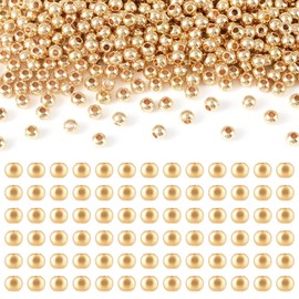 PH PandaHall - 400 piezas de cuentas espaciadoras chapadas en oro de 14K, cuentas redondas lisas de 4 mm, cuentas metálicas lisas y sin costuras para pulseras, collares, pendientes, joyería