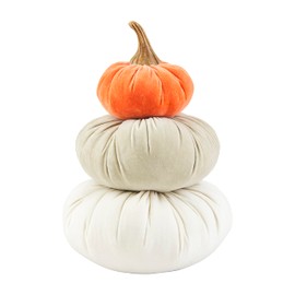 Mud Pie Velvet Stacked Pumpkins, 15", Orange