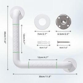 Fanwer Anti Bathroom Grab Rail,90° Detachable Right Angle White Stainless Steel Shower Hand Rail,Safety Hand Rail Support for Elderly, Children and Disability