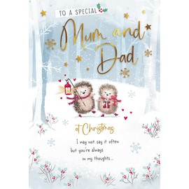 Piccadilly Greetings Christmas Card To a Special Mum & Dad Hedgehog Pair - 9 x 6 inches