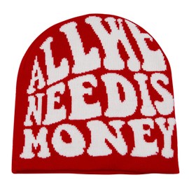 YAMEIZE Beanie Hat Men Women Letter Print Hat Slouchy Skull Cap Winter Knit Hat Hip Hop Fashion Beanie, red white