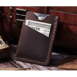 Minimalist Slim Handmade Leather Wallet Card Holder for Men and Women - Brown