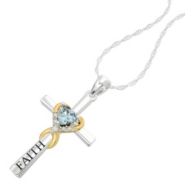 Belinda Jewelz - Collar de plata de ley 925 maciza con piedra natal de fe grabada, colgante de corazón con piedra de nacimiento natural y circonita cúbica blanca, regalo para mujeres, día de la madre, con cadena de cuerda suelta de 18 pulgadas, Plata est