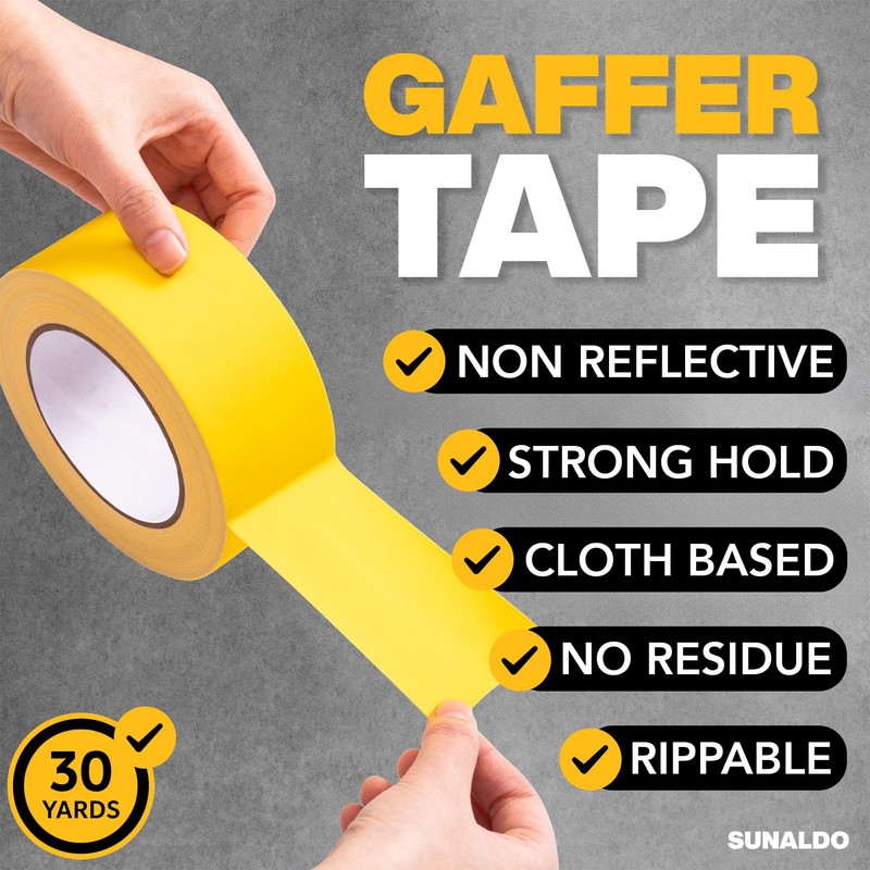 SUNALDO Gaffers Tape Heavy Duty, Easy to Rip, Residue-Free Professional
