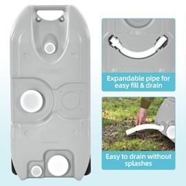 YITAMOTOR 40L Portable Water Tank with Solid Handle, Odorless Tote for Camper with Large Wheels, Portable Water Holding Tank with Filling and Draining Ports for Efficient Water Management, Gray