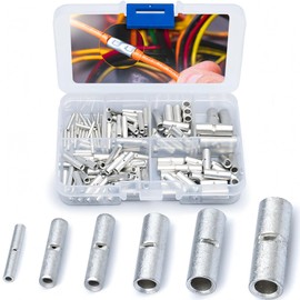 Wirefy 100 PCS Non Insulated Butt Connectors Kit - Butt Splice Connectors - Uninsulated Crimp Wire Connectors - 24-8 AWG