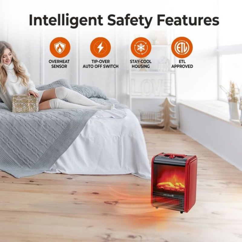 Comfort Zone Electric Mini Fireplace Space Heater with Realistic 3D