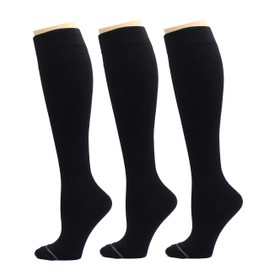 REXX 3 Pairs Women's Knee-high Therapeutic Graduated Anti-Fatigue 8-15mmHg Combed Cotton Compression Socks (W8-PackBlack)