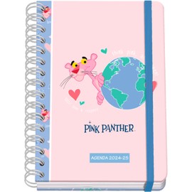 Dohe - School Diary 2024 2025 – Week View, Size A5 (15 x 21 cm), Ring Closure and Rubber, Spanish and English, 4 Sticker Pages, September to June, School Supplies – Pink Panther ecoPink