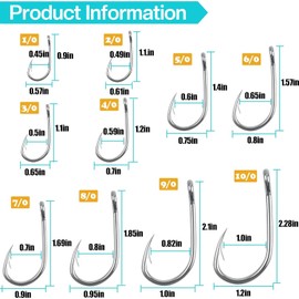 Saltwater Fishing Hooks, 50pcs Live Bait Hooks Strong Stainless Steel Circle Hooks Catfish Fishing Live Bait Fish Hook Jig Catfishing Hooks Saltwater Freshwater 1/0-10/0 (1/0 (Pack of 50))