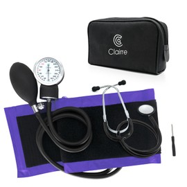 Clairre Manual Blood Pressure Cuff and Stethoscope Kit & Carrying Bag, Aneroid Sphygmomanometer for Nursing Students & Home Health Monitoring, Universial Adult Size, Purple