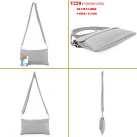 modamoda de T226 Women's Leather Clutch Shoulder Bag Evening Bag Small Handmade in Italy, Teleggrey.