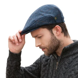 Mucros Weavers Irish Trinity Flat Cap, Irish Hat for Men, Newsboy Hat (Large, Col 34 Blue Herringbone)