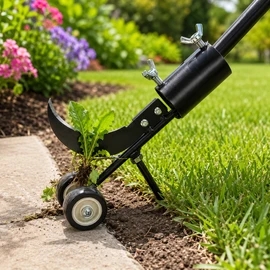 Manual Weed Puller Tool for Lawn & Garden Cleaning – Steel Crevice Weeder with Auxiliary Wheels for Weed Removal