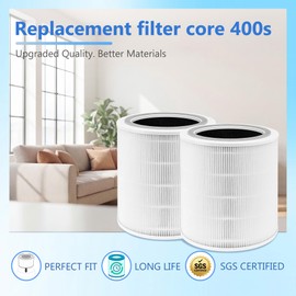 Core 400S Replacement Filter for LEVOIT Core 400S, Core 400S-P, Core 400S-RF Smart WiFi Air Purifier, 3-in-1 True HEPA Activated Carbon Filter, (LRF-C401S-WUS), 2 Pack, White
