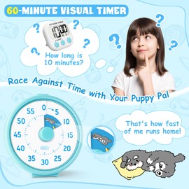 HIPPIH Visual Timer for Kids, 60 Minute Countdown Timers for Classroom, Silent Kids Pomodoro Timer, Kitchen Timers for Cooking, ADHD Management Tool for Study Office, Cute Desk Timer for Adults