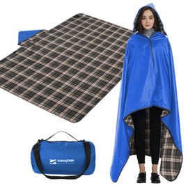 DUKUSEEK Outdoor Stadium Blankets with Hood, Fleece Blankets, Quilted, Extra Thick Fleece, Warm, Windproof, Sandproof, Includes Stuff Sack, Shoulder Strap, Large, 79"x 59"