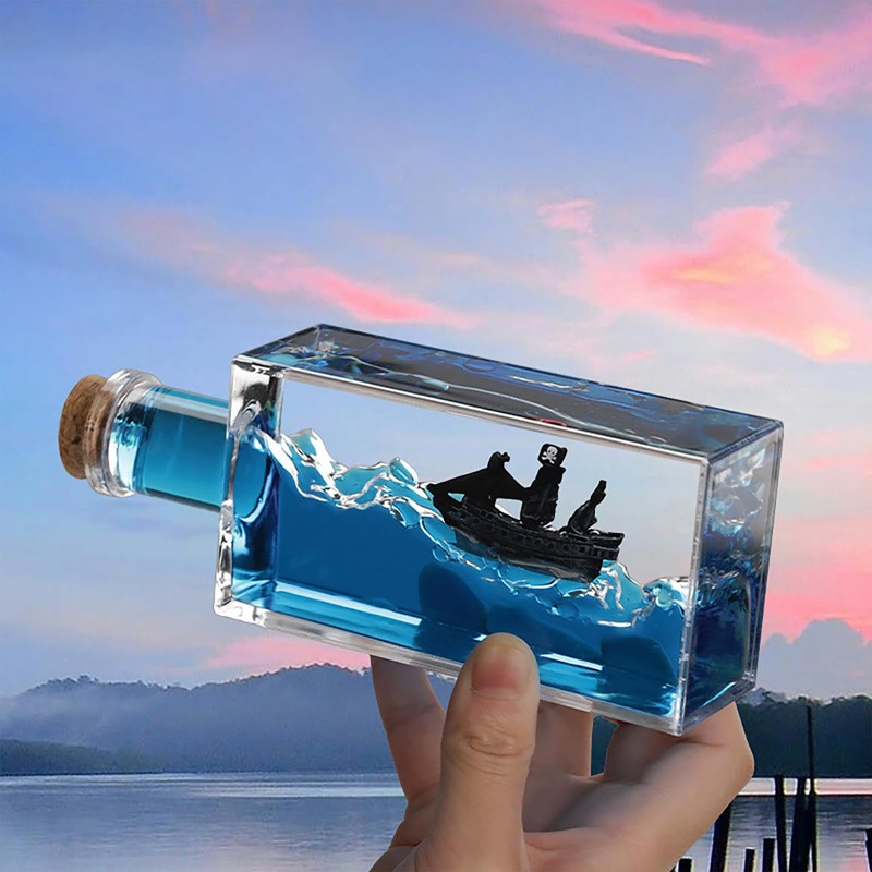 Unsinkable Boat Black Pearl Pirate Ship in a Box Bottle