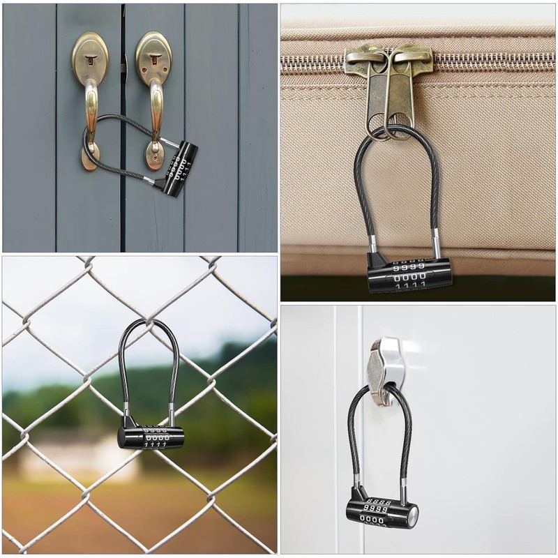 4 Digit Combination Padlock, 6.9 Inch Long Shackle Cable Lock