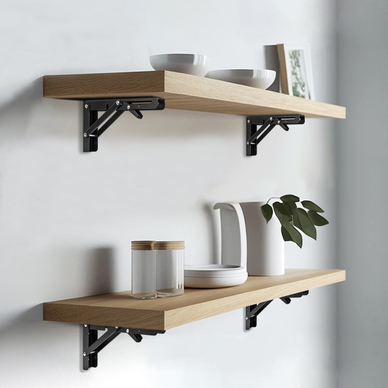 NIGOOLATA Folding Shelf Brackets Heavy Duty Metal Foldable Black 12
