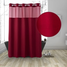 Ecoehoe Hotel Grade Waffle Weave Fabric Hook Free Shower Curtain with Replacement Liner - Heavy Duty Bath Curtain with See Through Top Machine Washable 71" W*74" L Burgundy